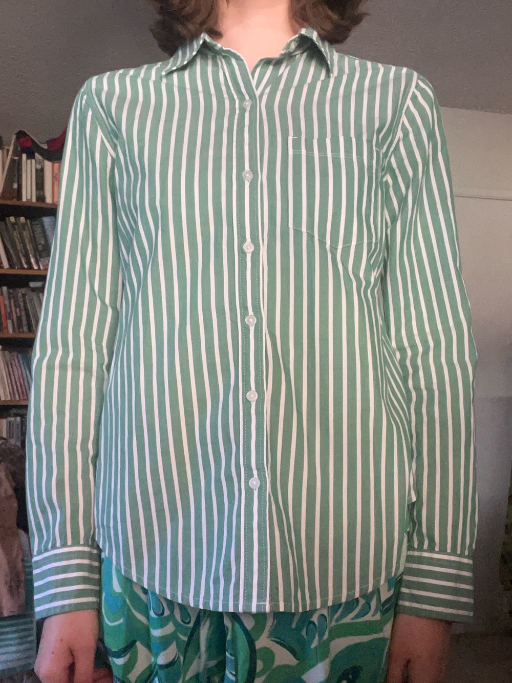 Old Navy Green & White Vertical Stripe Button-Up Shirt New With Tags 100% cotton